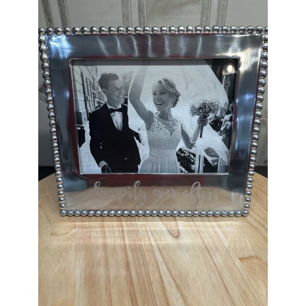 Mariposa Silver Beaded 5x7 Picture Frame Engraved 'Happily Ever After ' Design